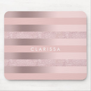 Elegant rose gold glitter & blush pink stripe mouse mat