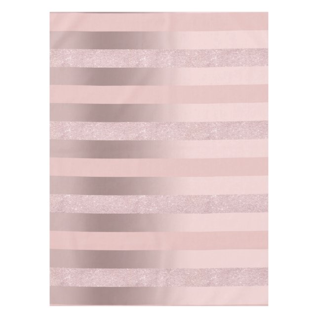 Elegant rose gold glitter & blush pink stripe tablecloth (Front)