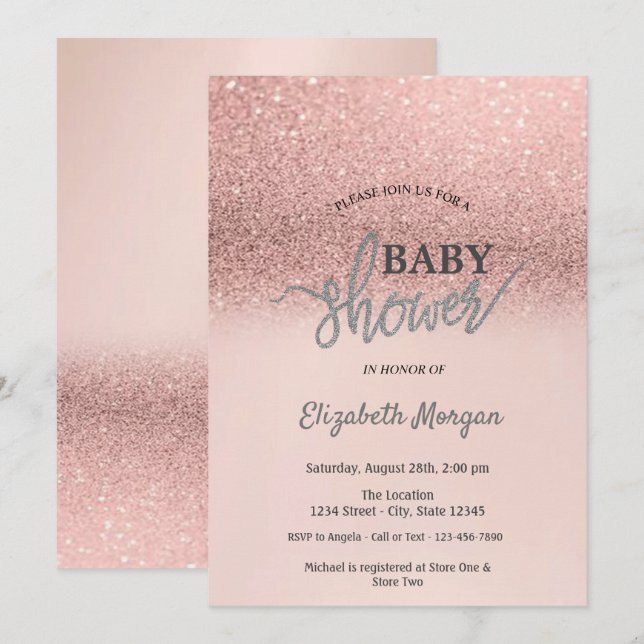 Elegant Rose Gold Glitter Bokeh Baby Shower Invitation (Front/Back)