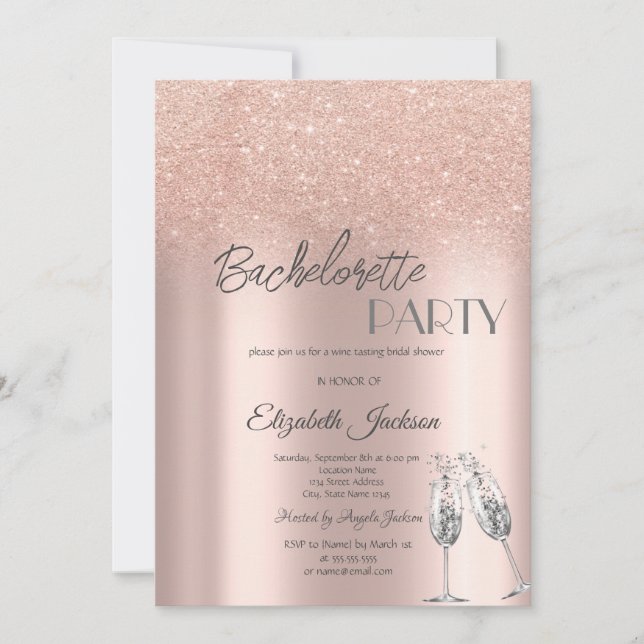 Elegant Rose Gold Glitter Bokeh Bachelorette  Invitation (Front)