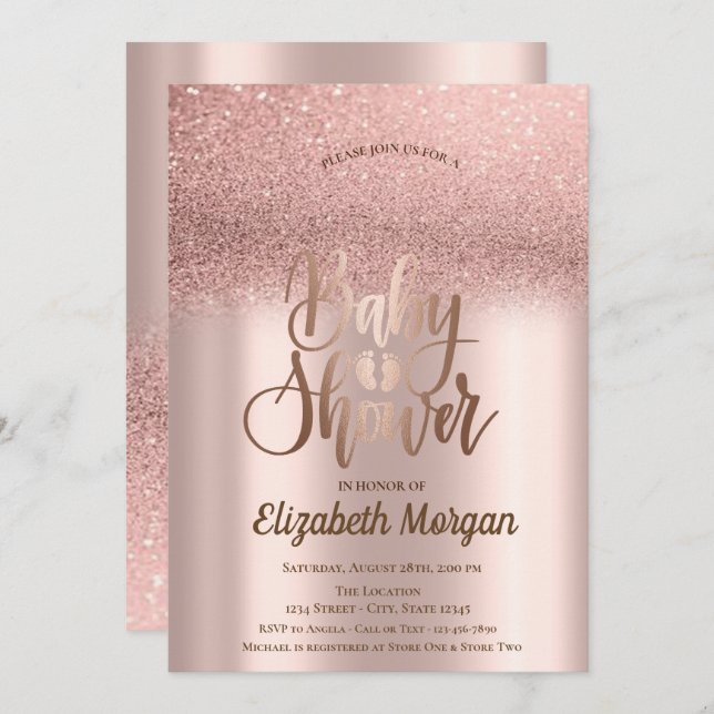 Elegant Rose Gold Glitter Bokeh Ombre Baby Shower Invitation (Front/Back)