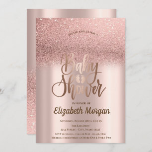Elegant Rose Gold Glitter Bokeh Ombre Baby Shower Invitation
