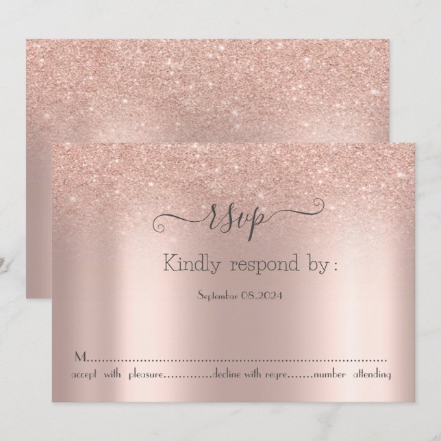 Elegant  Rose Gold Glitter Bokeh RSVP Card (Front/Back)