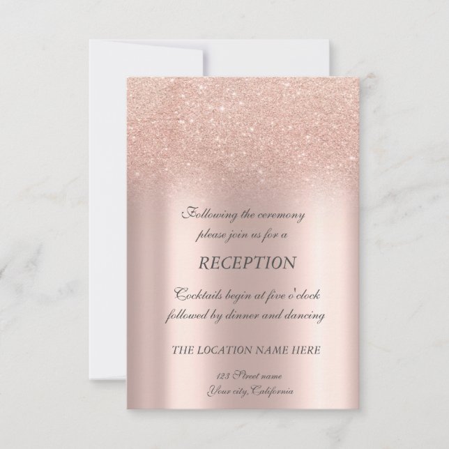 Elegant Rose Gold Glitter Bokeh Wedding Reception  Invitation (Front)