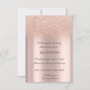 Elegant Rose Gold Glitter Bokeh Wedding Reception Invitation