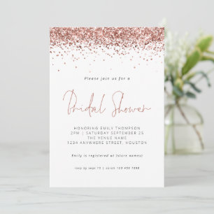 Elegant Rose Gold Glitter Bridal Shower White Invitation