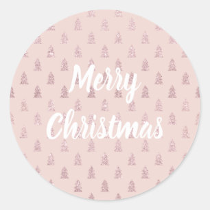 Elegant Rose Gold Glitter Christmas Tree Pattern Classic Round Sticker