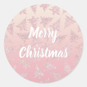 Elegant Rose Gold Glitter Christmas Tree Pattern Classic Round Sticker
