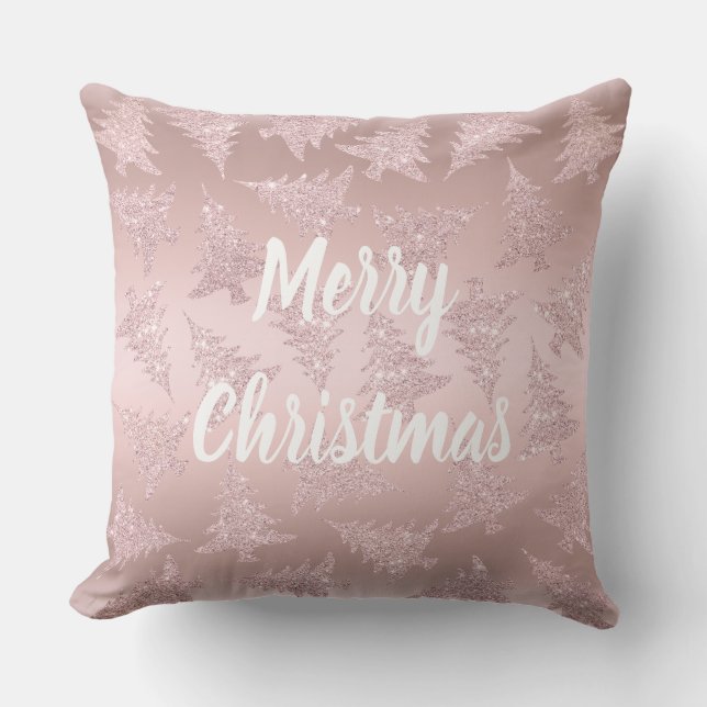 Elegant Rose Gold Glitter Christmas Tree Pattern Cushion (Front)