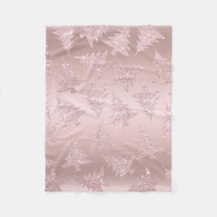 Elegant Rose Gold Glitter Christmas Tree Pattern Fleece Blanket