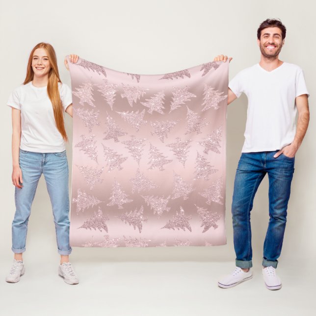 Elegant Rose Gold Glitter Christmas Tree Pattern Fleece Blanket (In Situ)