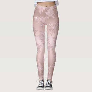 Elegant Rose Gold Glitter Christmas Tree Pattern Leggings