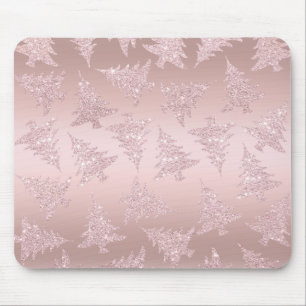 Elegant Rose Gold Glitter Christmas Tree Pattern Mouse Mat