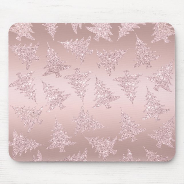 Elegant Rose Gold Glitter Christmas Tree Pattern Mouse Mat (Front)
