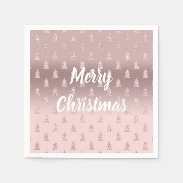 Elegant Rose Gold Glitter Christmas Tree Pattern Napkin (Front)