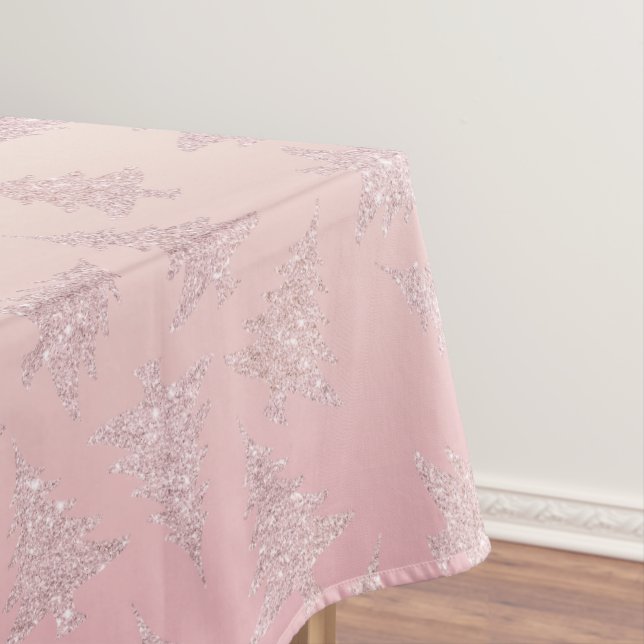 Elegant Rose Gold Glitter Christmas Tree Pattern Tablecloth (In Situ)