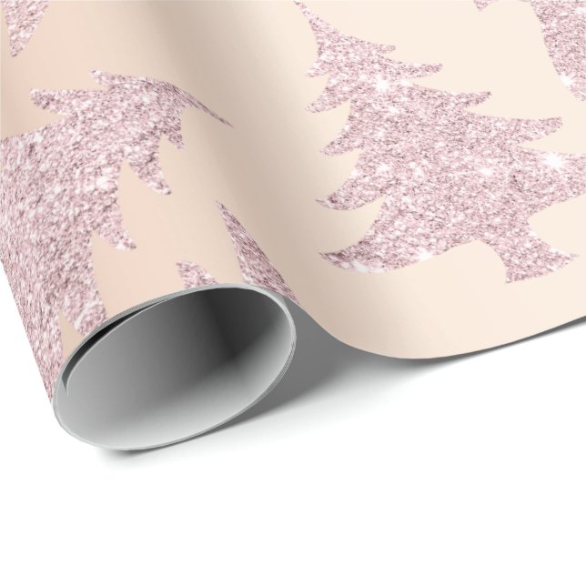 Elegant Rose Gold Glitter Christmas Tree Pattern Wrapping Paper (Roll Corner)