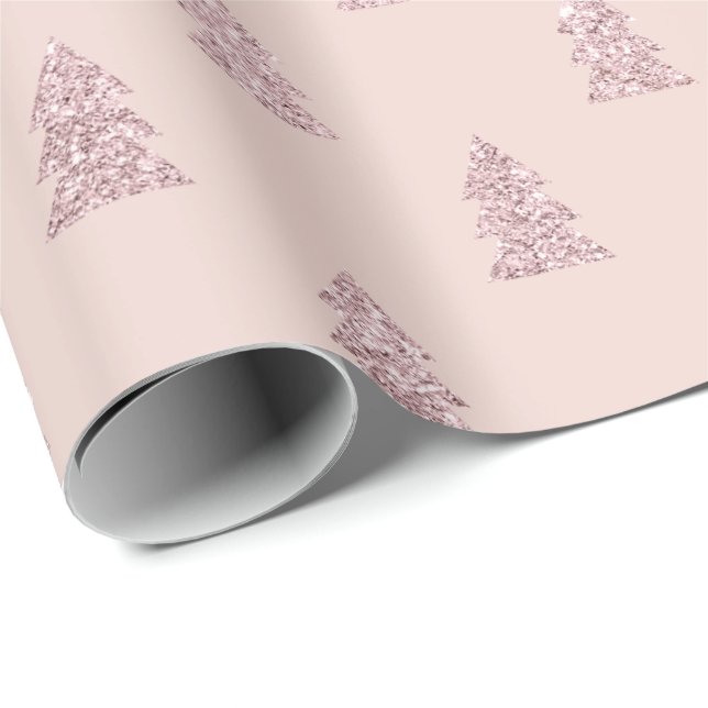 Elegant Rose Gold Glitter Christmas Tree Pattern Wrapping Paper (Roll Corner)