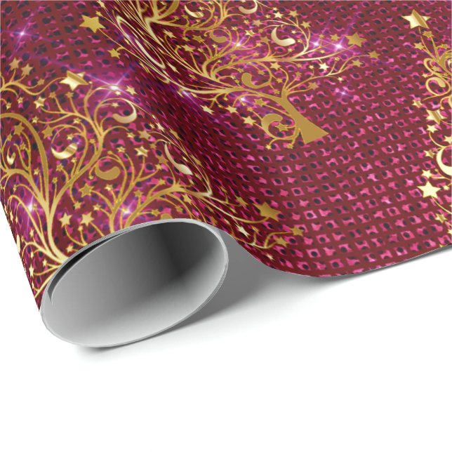 Elegant Rose Gold Glitter Christmas Tree Pattern Wrapping Paper (Roll Corner)