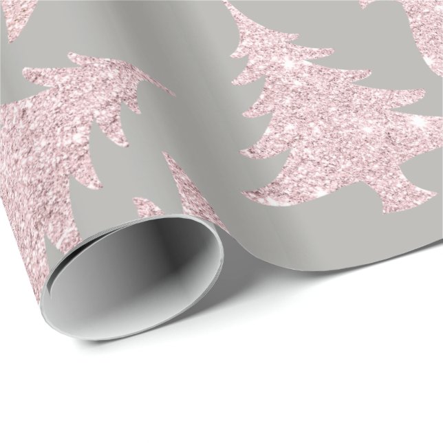 Elegant Rose Gold Glitter Christmas Tree Pattern Wrapping Paper (Roll Corner)