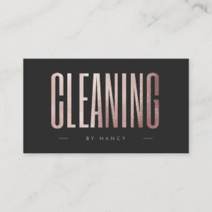 Elegant Rose Gold Glitter Cleaning Service Business Card