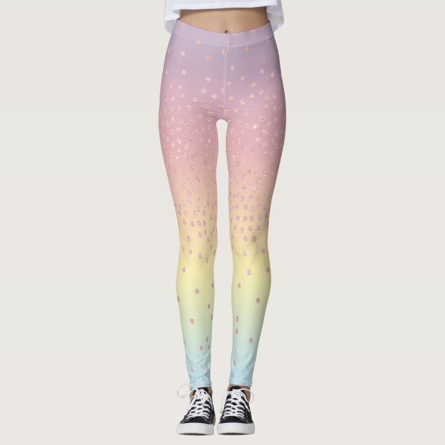 Elegant rose gold glitter confetti dots gradient leggings (Front)