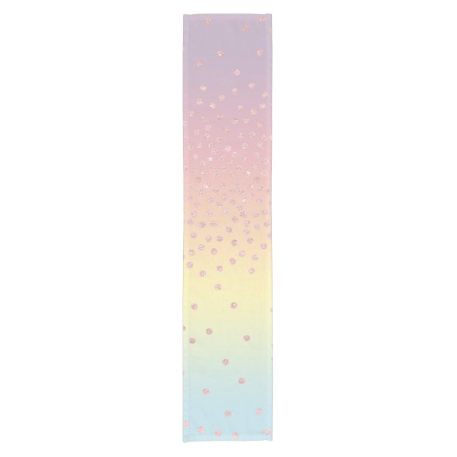 Elegant rose gold glitter confetti dots gradient short table runner (Front)