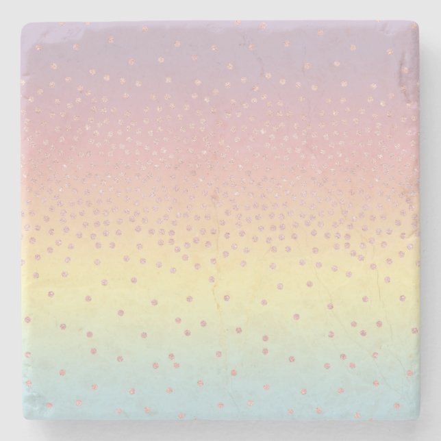 Elegant rose gold glitter confetti dots gradient stone coaster (Front)