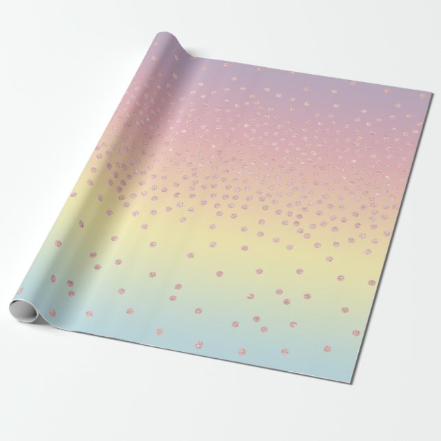 Elegant rose gold glitter confetti dots gradient wrapping paper (Unrolled)