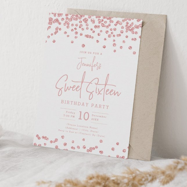 Elegant Rose Gold Glitter Confetti Sweet 16 Party Invitation (Elegant Rose Gold Glitter Confetti Sweet 16 Party Invitation)