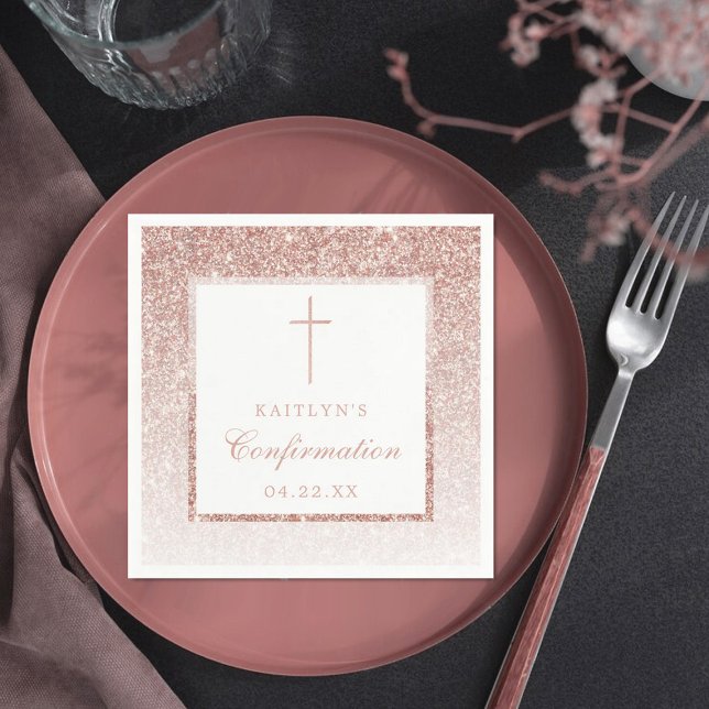 Elegant Rose Gold Glitter Confirmation Or Baptism Napkin (Creator Uploaded)