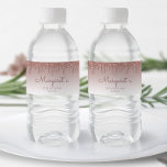 Elegant Rose Gold Glitter Drip 70th Birthday Party Water Bottle Label<br><div class="desc">These chic 70th birthday party water bottle labels feature a sparkly rose gold faux glitter drip border and rose gold ombre background. Personalise them with her name in dark rose handwriting script,  with her birthday and date below in sans serif font.</div>