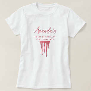 Elegant Rose Gold Glitter Drip Sweet 16 Birthday T-Shirt