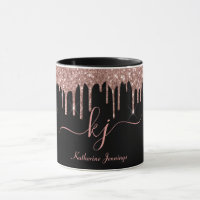 Elegant Rose Gold Glitter Drips 2 Monogram Script 
