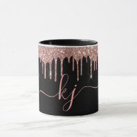 Elegant Rose Gold Glitter Drips 2 Monogram Script 