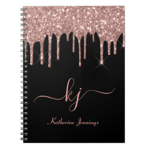 Elegant Rose Gold Glitter Drips 2 Monogram Script  Notebook