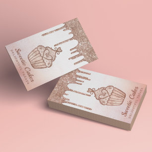 Elegant Rose Gold Glitter Drips Bakery Cupcake Business Card