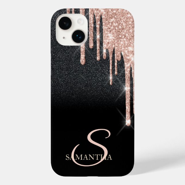 Elegant Rose Gold Glitter Drips Black Glitter Case-Mate iPhone Case (Back)