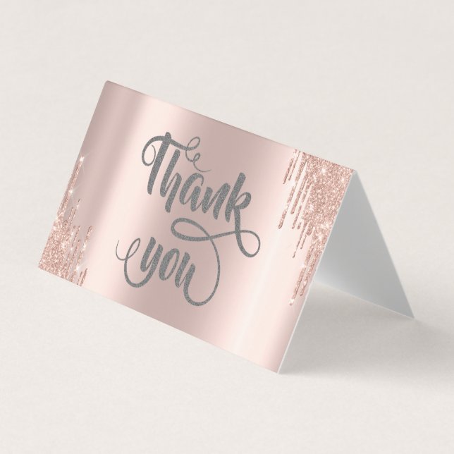 Elegant Rose Gold Glitter Drips Business Card (Front)
