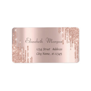 Elegant Rose Gold Glitter Drips Label