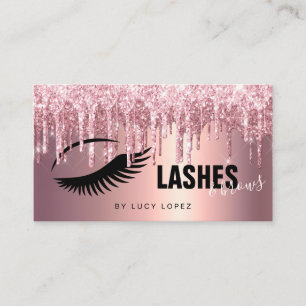 Elegant rose gold glitter drips lashes & brows  business card
