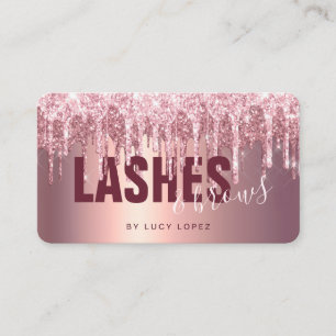 Elegant rose gold glitter drips lashes & brows business card