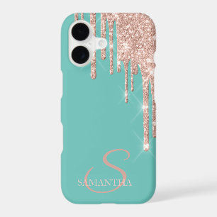 Elegant Rose Gold Glitter Drips Mint Green