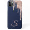 Elegant Rose Gold Glitter Drips,Navy Blue