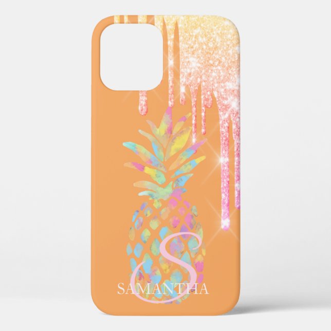 Elegant Rose Gold Glitter Drips Pineapple Orange Case-Mate iPhone Case (Back)