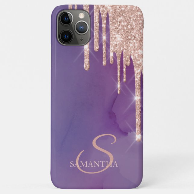 Elegant Rose Gold Glitter Drips,Purple Case-Mate iPhone Case (Back)