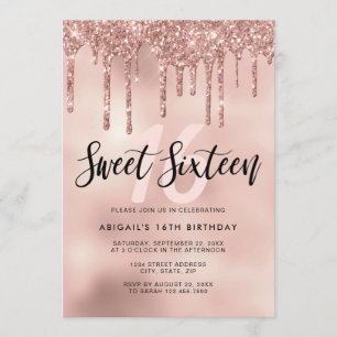 Elegant rose gold glitter drips sweet sixteen invitation