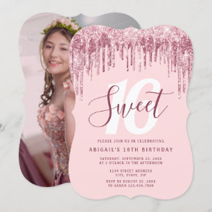 Elegant rose gold glitter drips sweet sixteen invitation