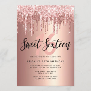 Elegant rose gold glitter drips sweet sixteen invitation