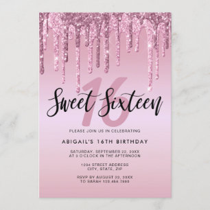 Elegant rose gold glitter drips sweet sixteen invitation